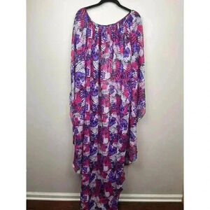 B FYNE Purple and Pink Floral Swim Suit Cover Up Cape